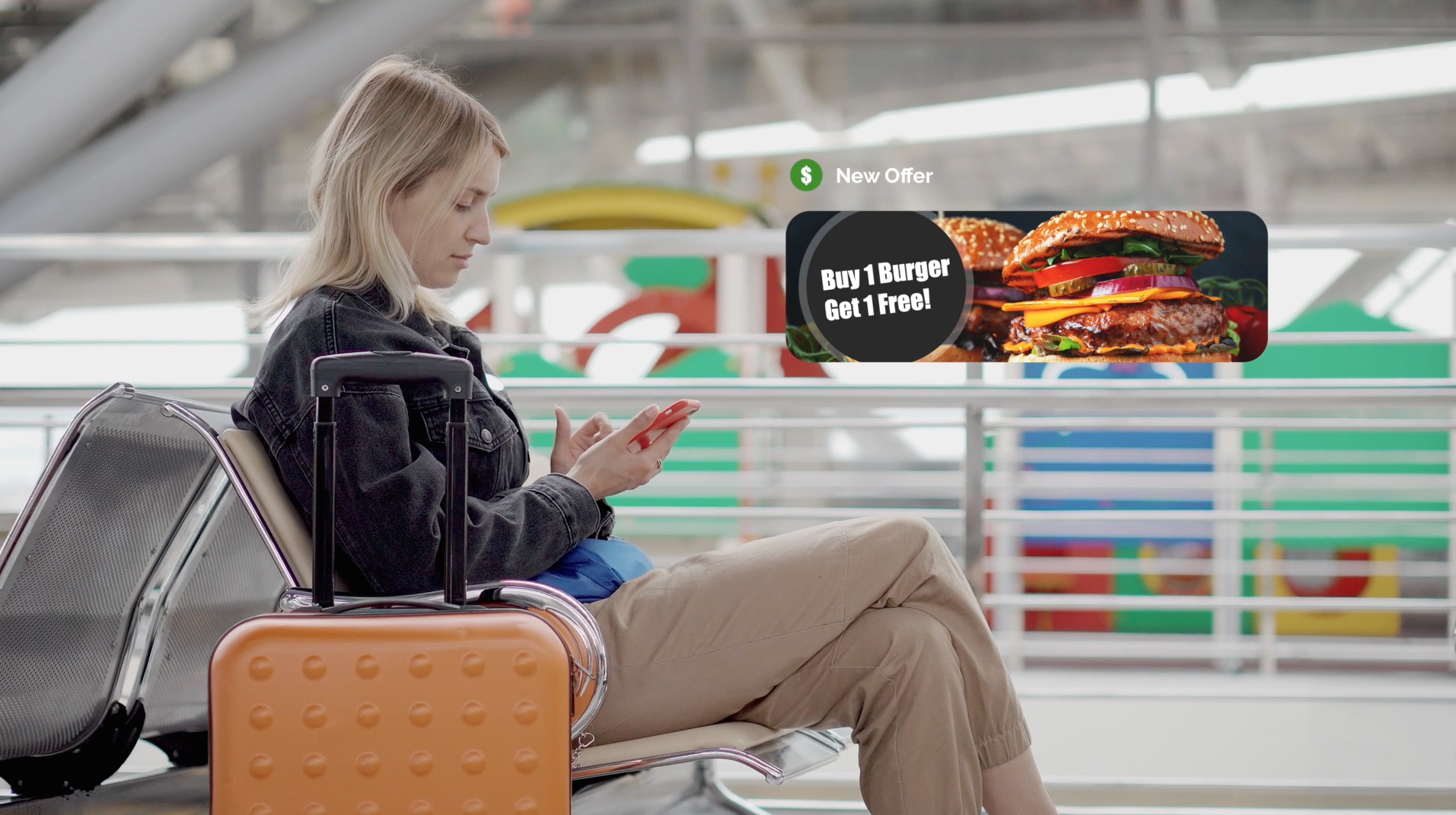 A woman using indoor mapping for airports on her mobile device